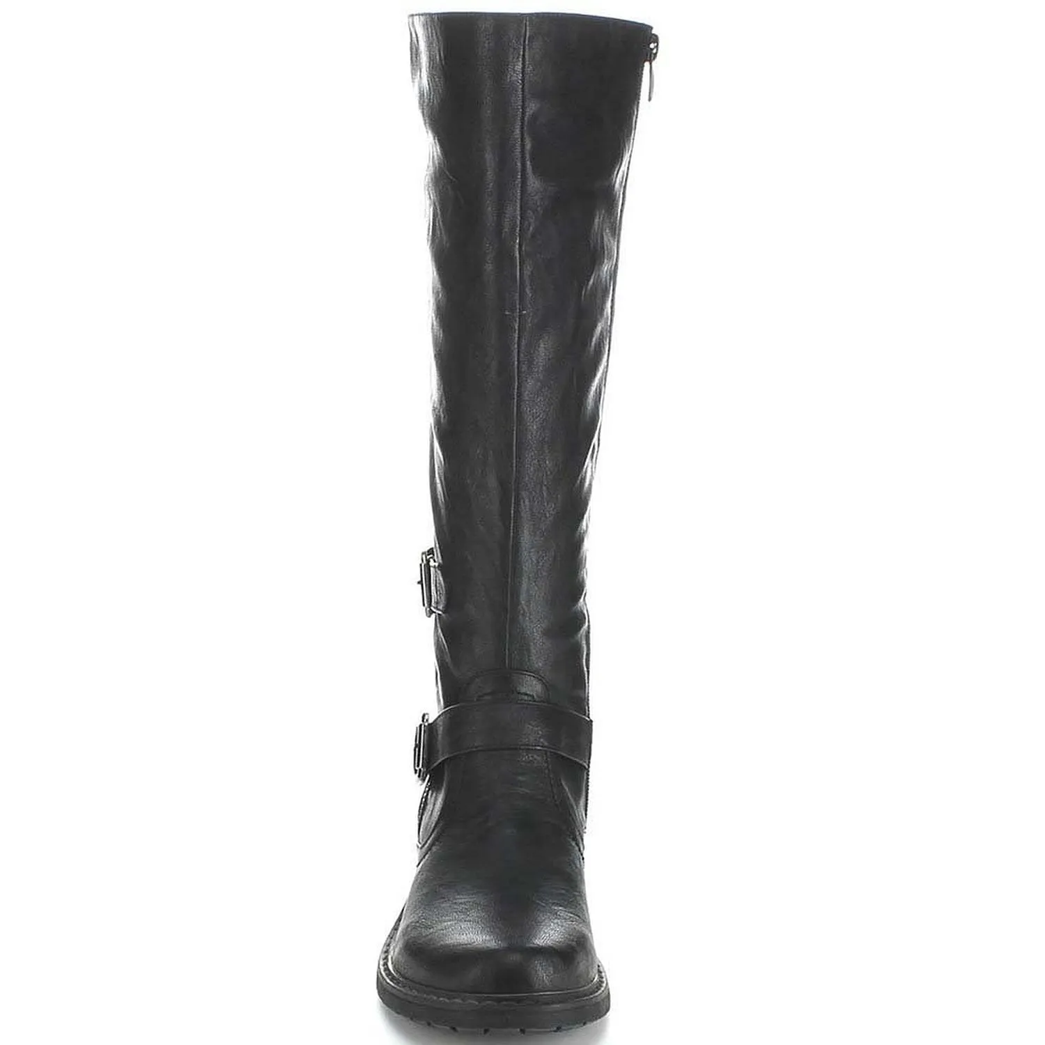 Black Riding Double Ankle Strap Knee-high Women's Vegan Biker Boots