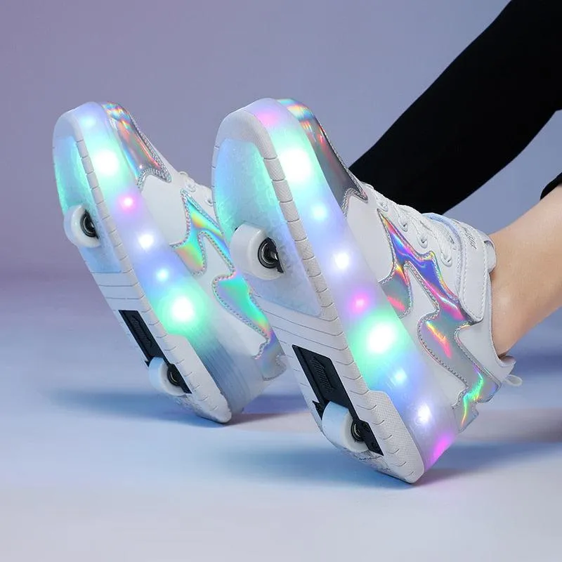 Black Silver Pink Led Roller Shoes Black  |  Kids Led Light Roller Heel Wheel Shoes  | Usb Rechargeable Shoes For Girls & Boys