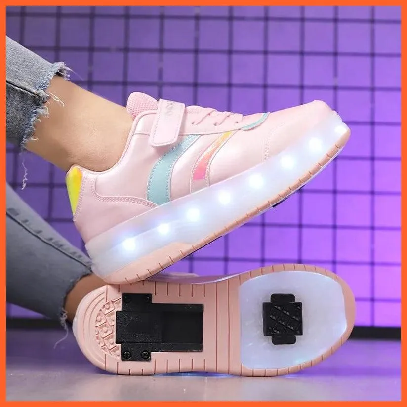 Black White Pink Led Roller Shoes Black  |  Kids Led Light Roller Heel Wheel Shoes  | Usb Rechargeable Shoes For Girls & Boys