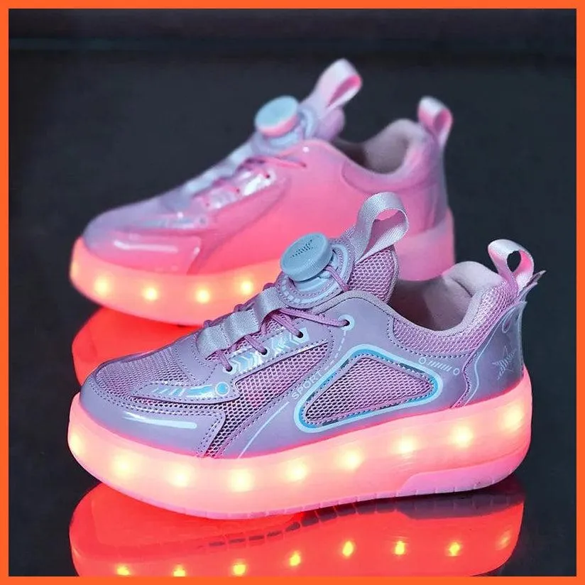 Black White Pink Led Roller Shoes Black  |  Kids Led Light Roller Heel Wheel Shoes