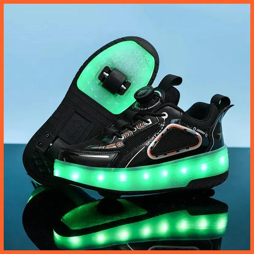 Black White Pink Led Roller Shoes Black  |  Kids Led Light Roller Heel Wheel Shoes