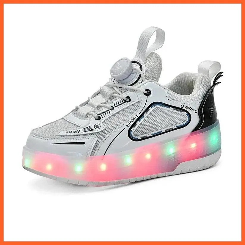 Black White Pink Led Roller Shoes Black  |  Kids Led Light Roller Heel Wheel Shoes