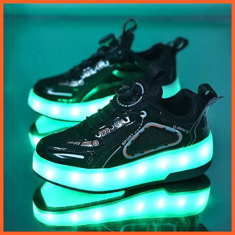 Black White Pink Led Roller Shoes Black  |  Kids Led Light Roller Heel Wheel Shoes