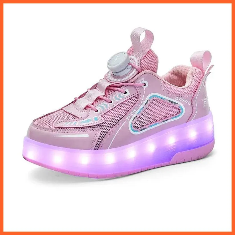 Black White Pink Led Roller Shoes Black  |  Kids Led Light Roller Heel Wheel Shoes