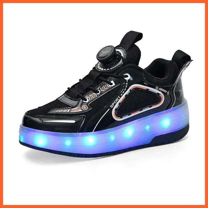 Black White Pink Led Roller Shoes Black  |  Kids Led Light Roller Heel Wheel Shoes