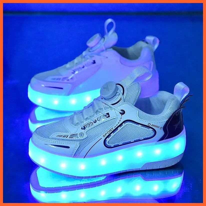 Black White Pink Led Roller Shoes Black  |  Kids Led Light Roller Heel Wheel Shoes