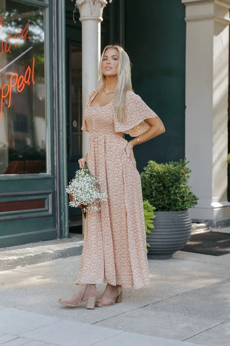 Boho Print Smocked Maxi Dress - Clay - FINAL SALE