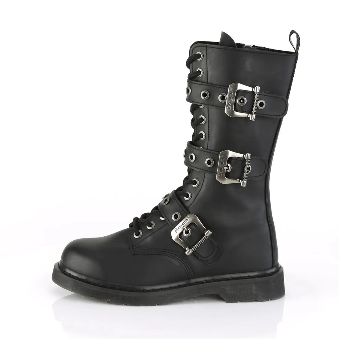 Bolt-330 Black Vegan Leather Calf-High 14 Eyelet Combat Boot