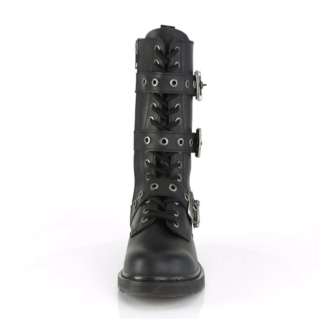 Bolt-330 Black Vegan Leather Calf-High 14 Eyelet Combat Boot