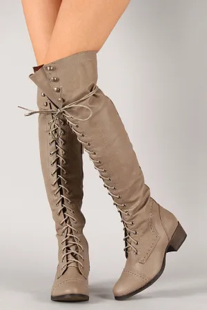 Breckelle Combat Lace Up Over-The-Knee Boots