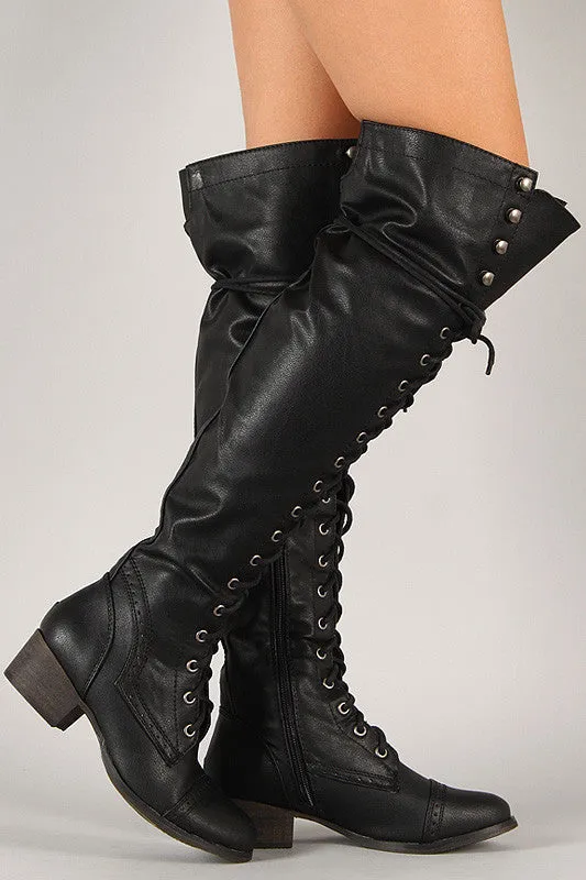 Breckelle Combat Lace Up Over-The-Knee Boots