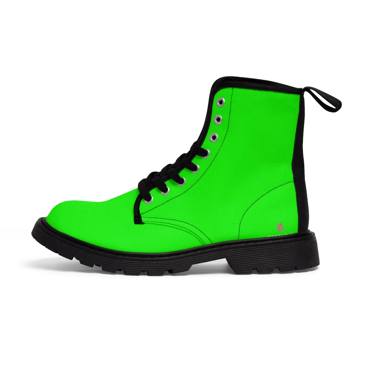 Bright Green Women's Canvas Boots, Bright Green Solid Green Print Winter Boots For Women