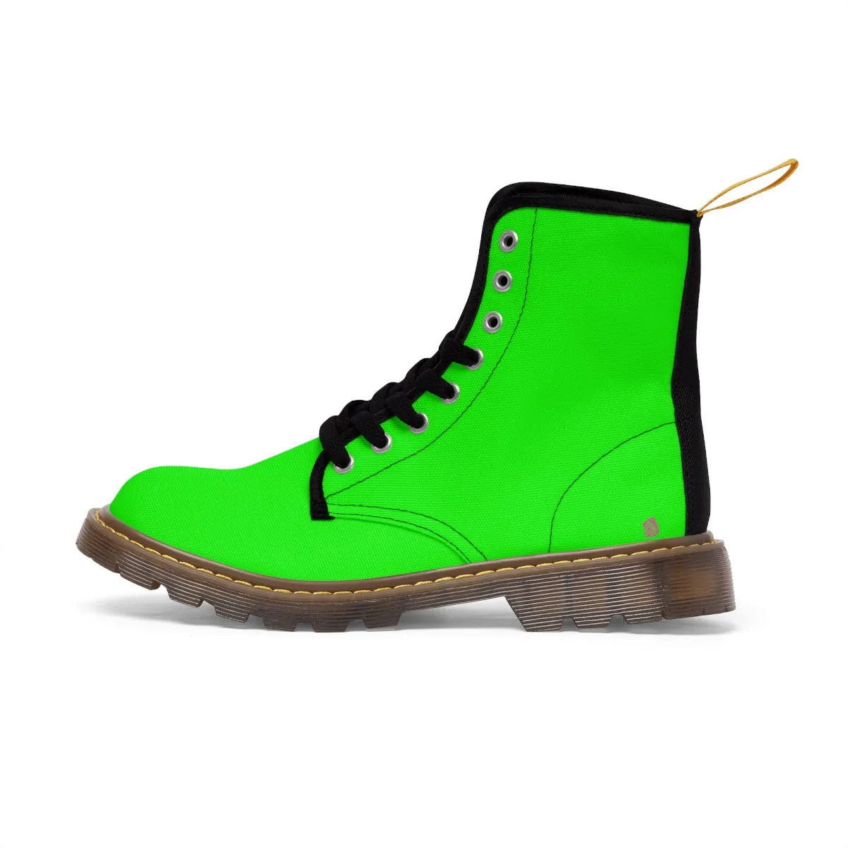 Bright Green Women's Canvas Boots, Bright Green Solid Green Print Winter Boots For Women