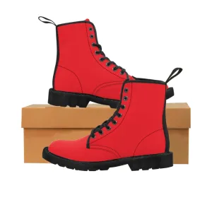 Bright Red Women's Canvas Boots, Solid Color Modern Essential Winter Boots For Ladies