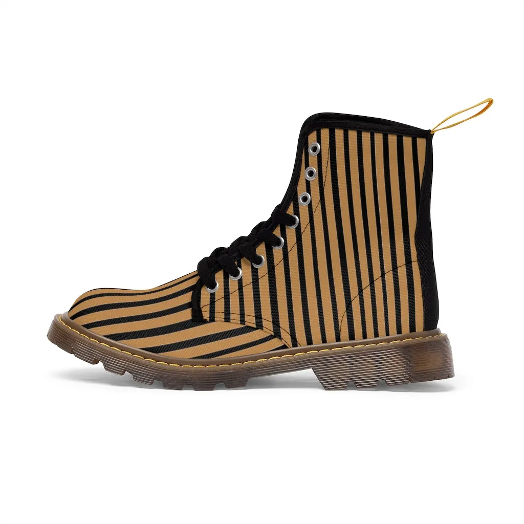 Brown Striped Print Men's Boots, Black Stripes Best Hiking Winter Boots Laced Up Shoes For Men