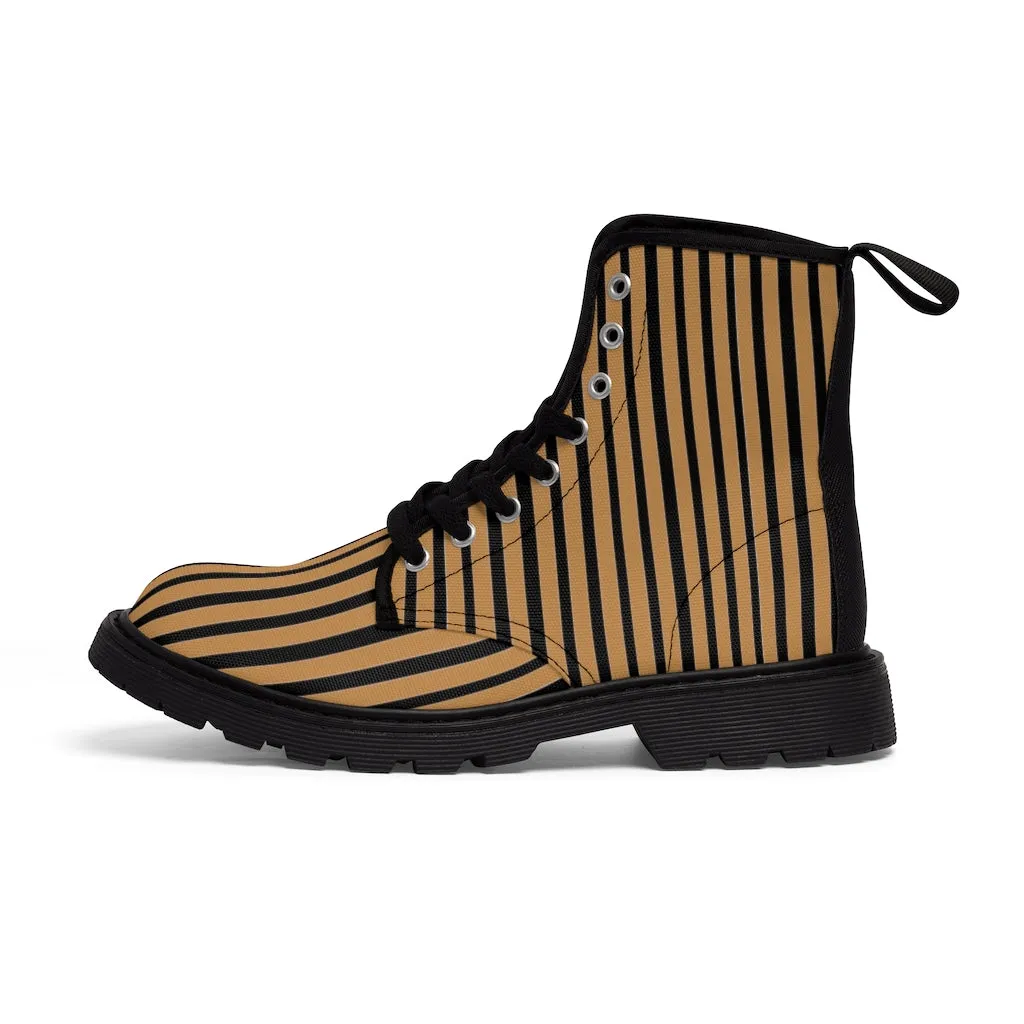 Brown Striped Print Men's Boots, Black Stripes Best Hiking Winter Boots Laced Up Shoes For Men