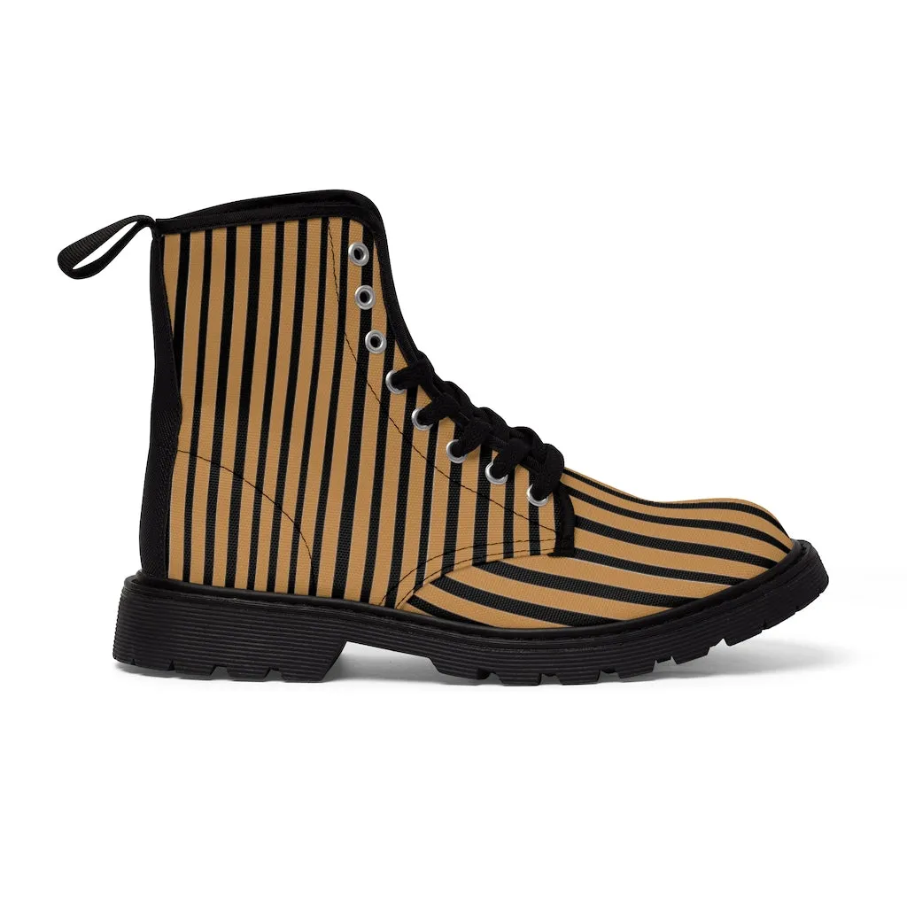 Brown Striped Print Men's Boots, Black Stripes Best Hiking Winter Boots Laced Up Shoes For Men