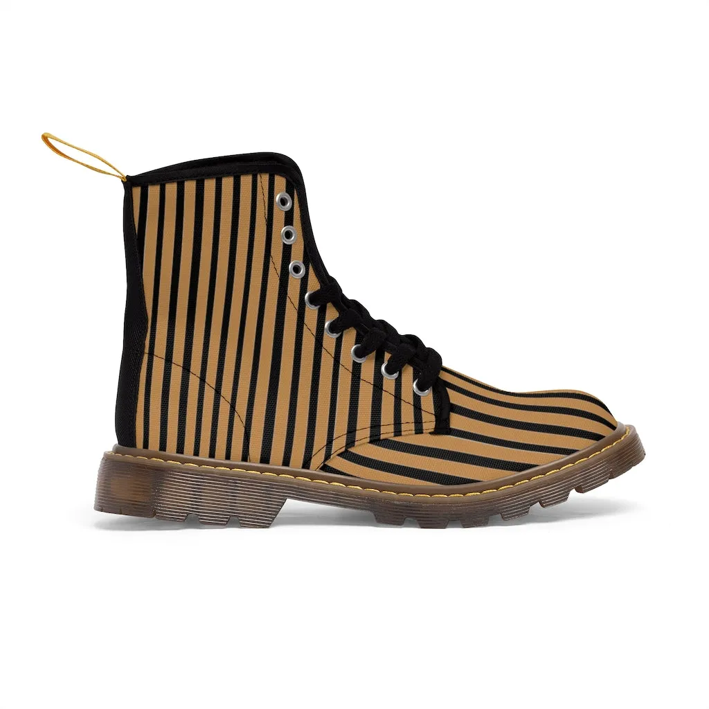 Brown Striped Print Men's Boots, Black Stripes Best Hiking Winter Boots Laced Up Shoes For Men