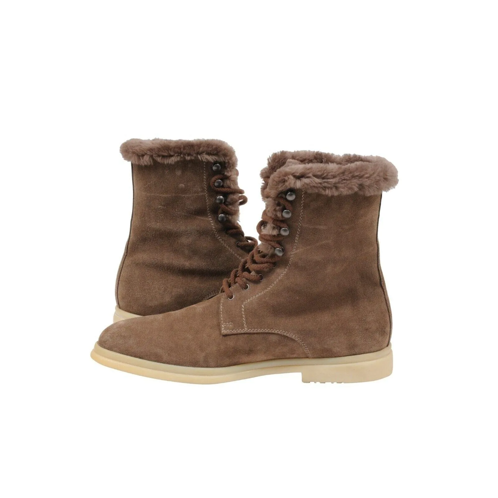 Brown Suede Beaver Fur Snow Dream Walk Combat Boots