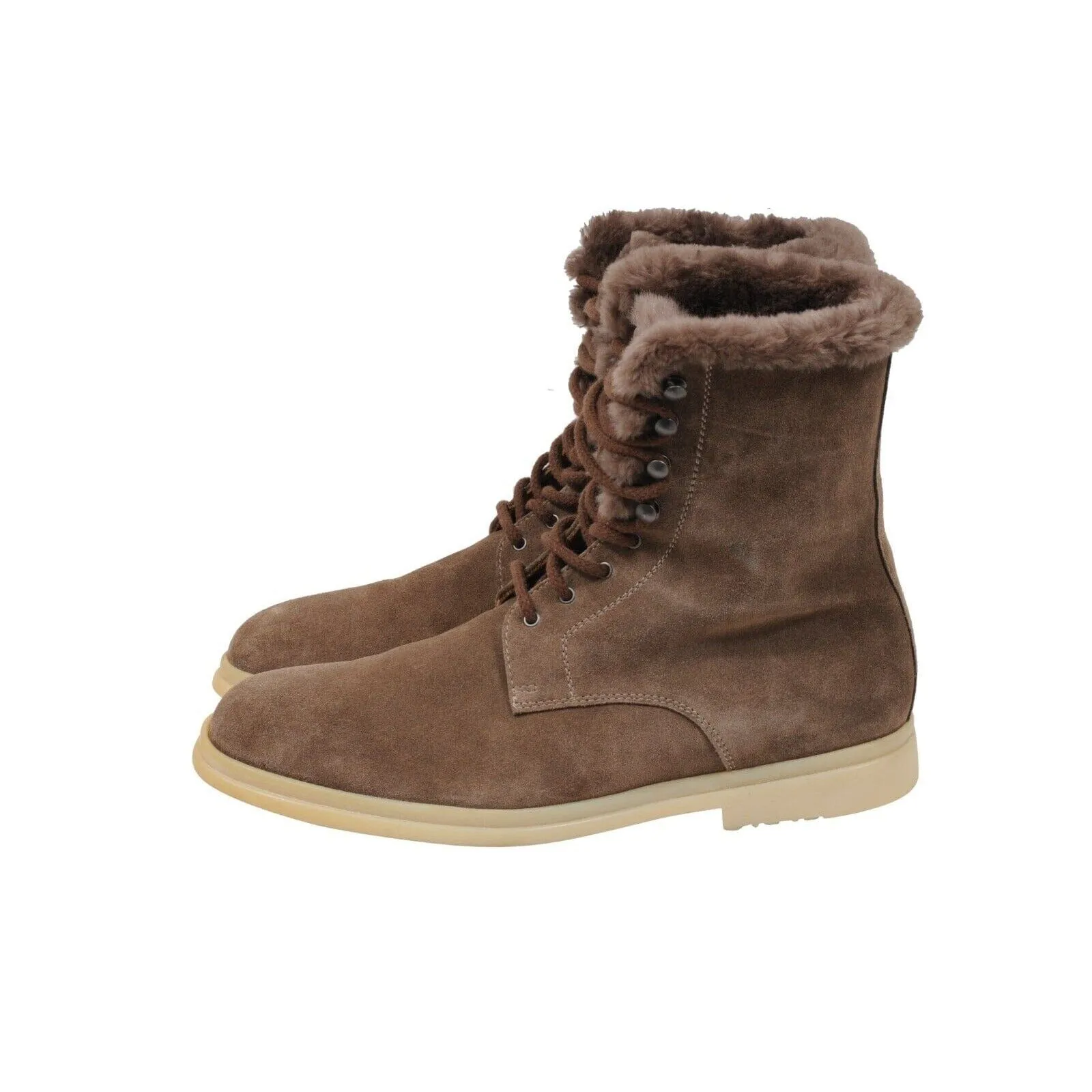 Brown Suede Beaver Fur Snow Dream Walk Combat Boots