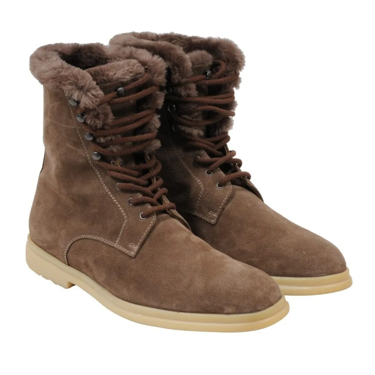 Brown Suede Beaver Fur Snow Dream Walk Combat Boots