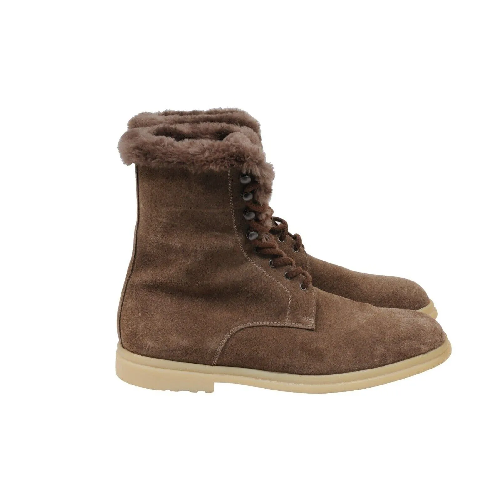 Brown Suede Beaver Fur Snow Dream Walk Combat Boots