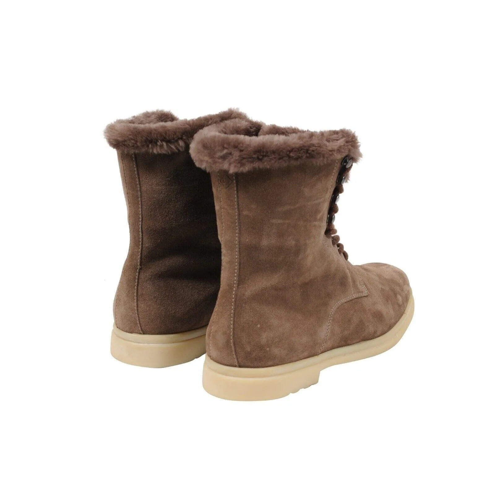 Brown Suede Beaver Fur Snow Dream Walk Combat Boots