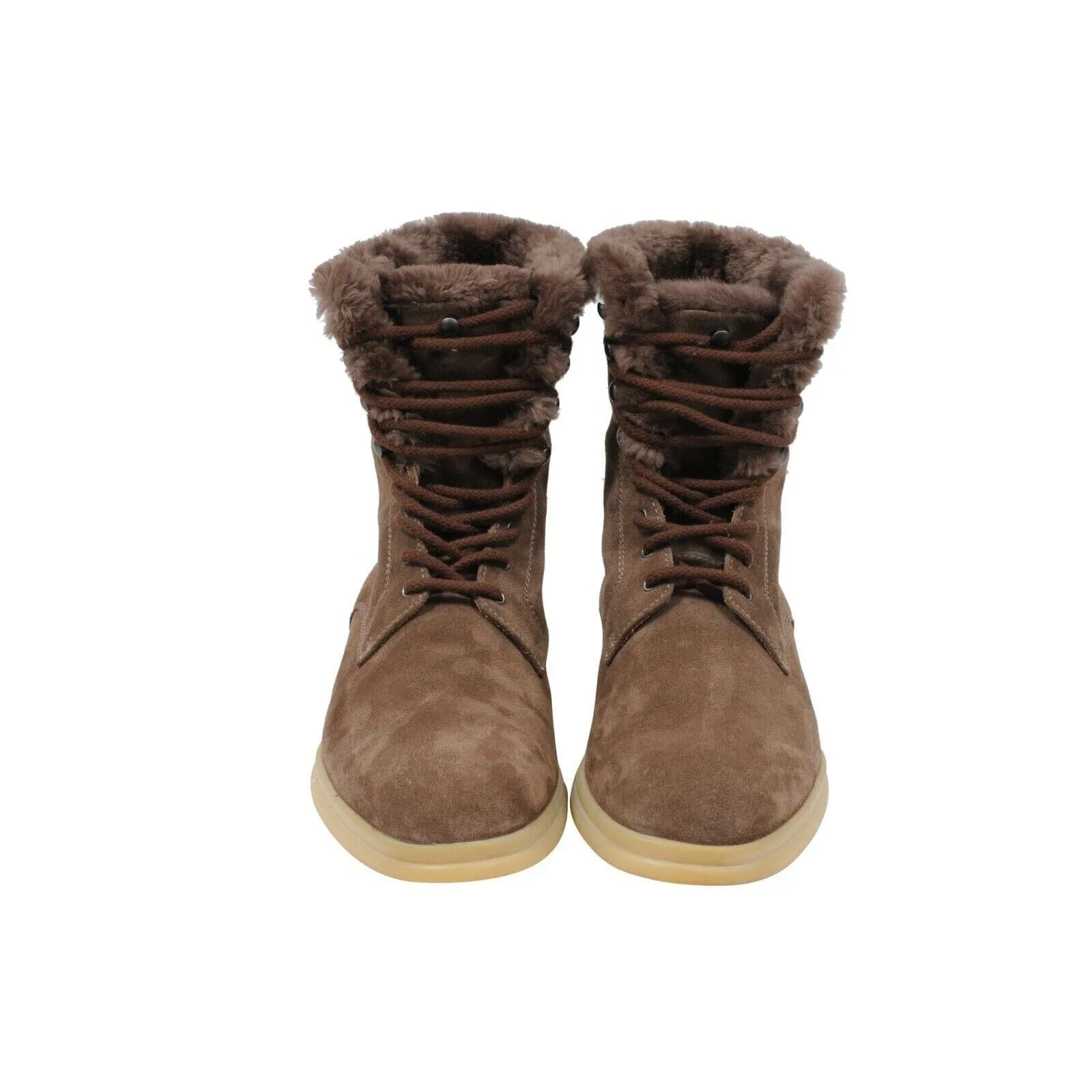 Brown Suede Beaver Fur Snow Dream Walk Combat Boots