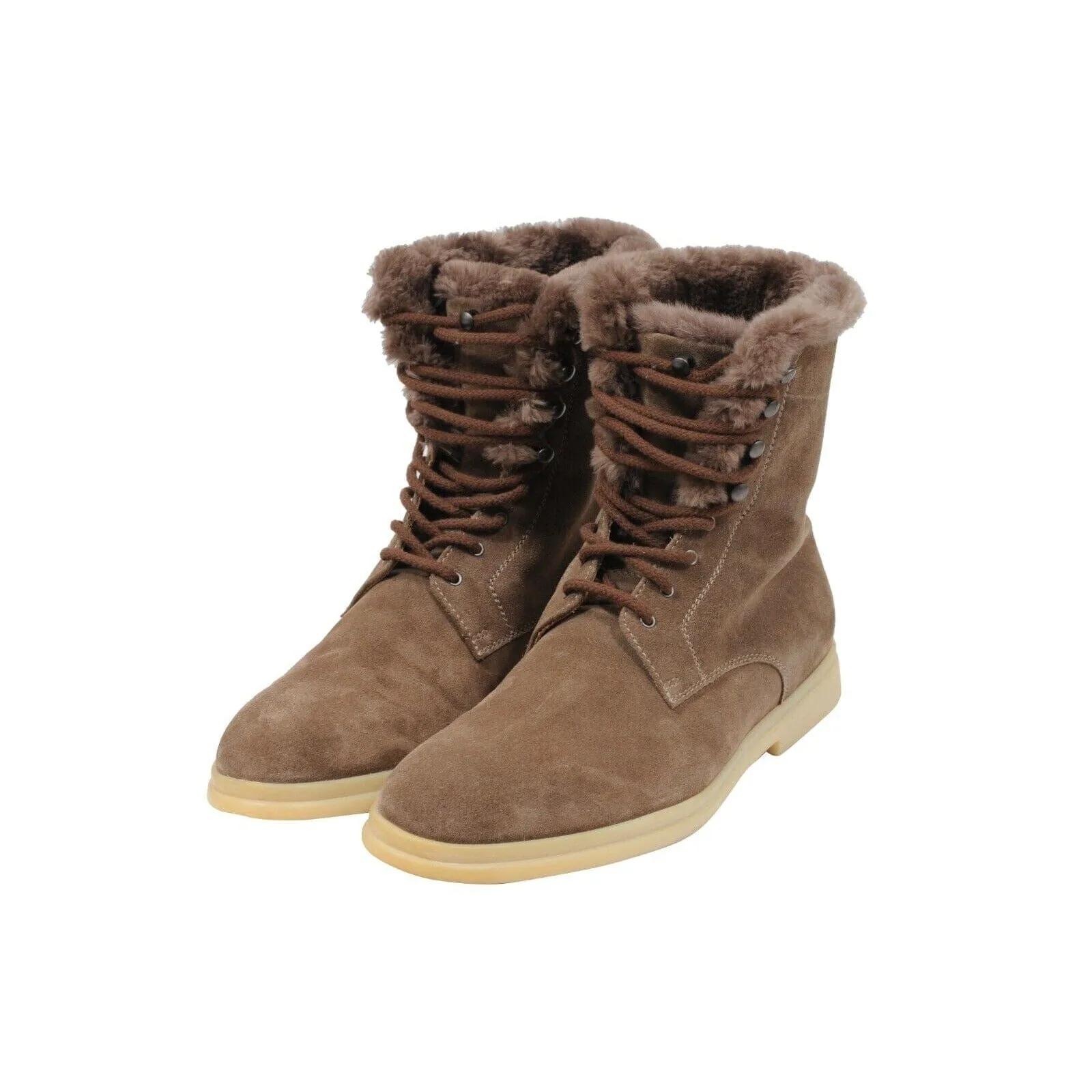 Brown Suede Beaver Fur Snow Dream Walk Combat Boots