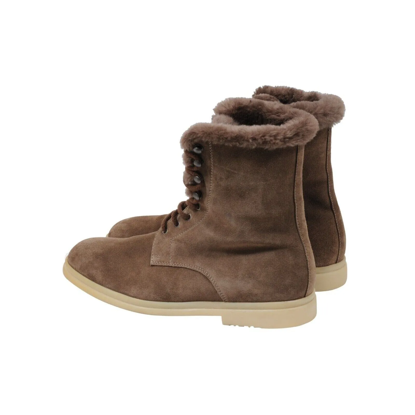 Brown Suede Beaver Fur Snow Dream Walk Combat Boots