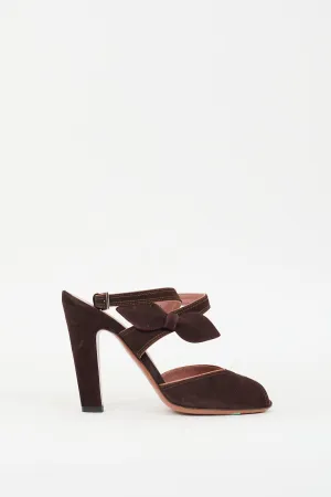 Brown Suede Peep Toe Pump