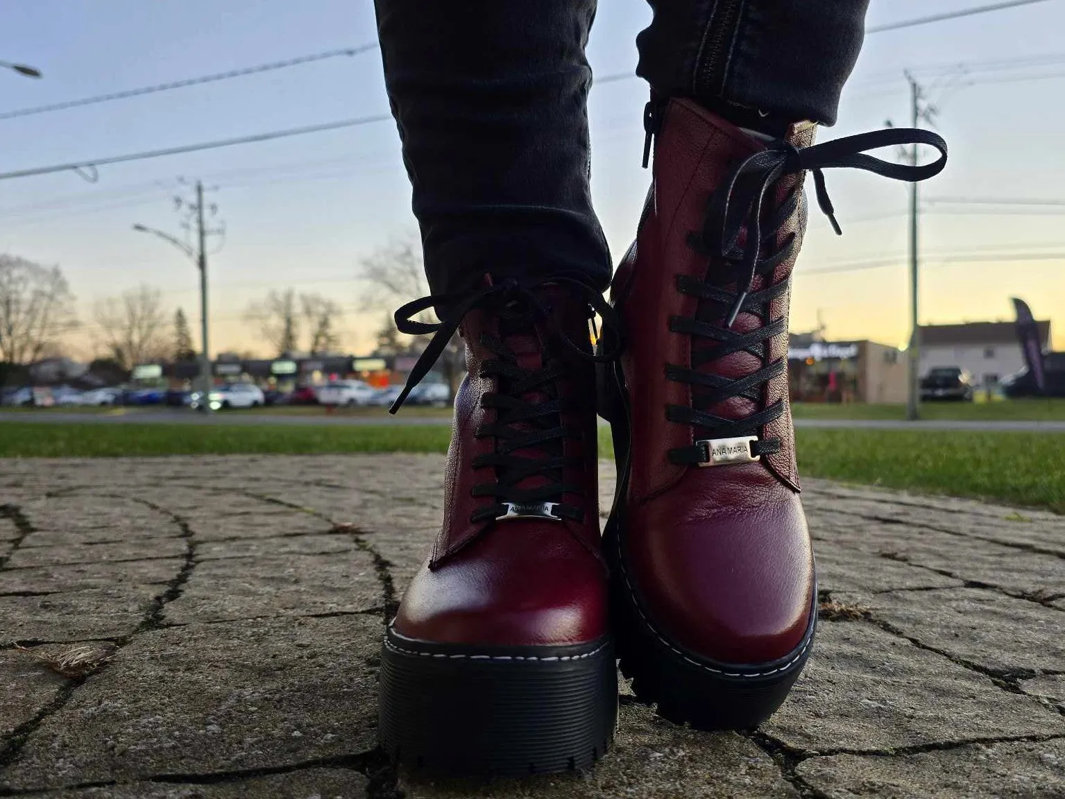 BURGUNDY-BOOTS COMBAT SOLE PLATFORM