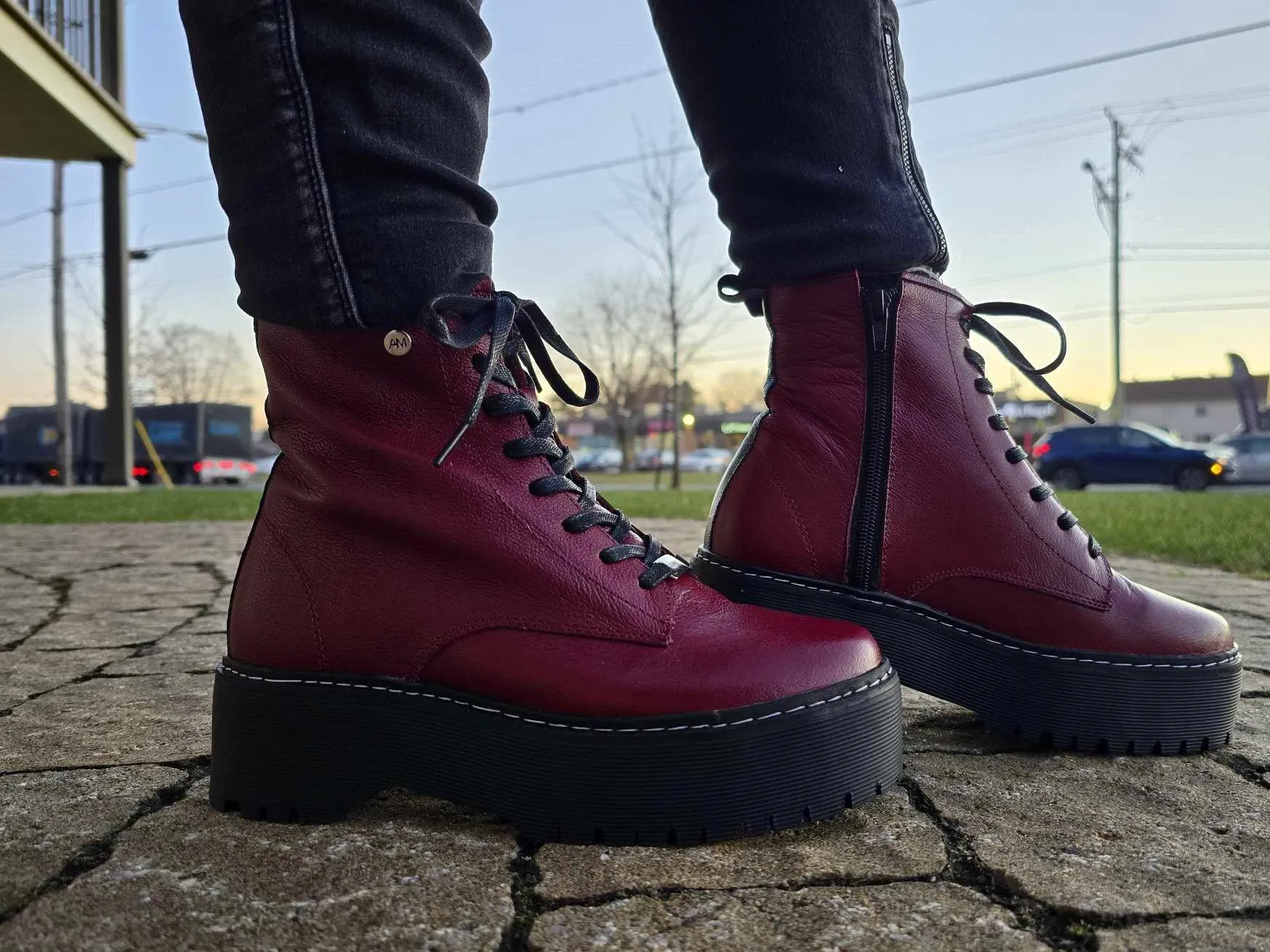 BURGUNDY-BOOTS COMBAT SOLE PLATFORM