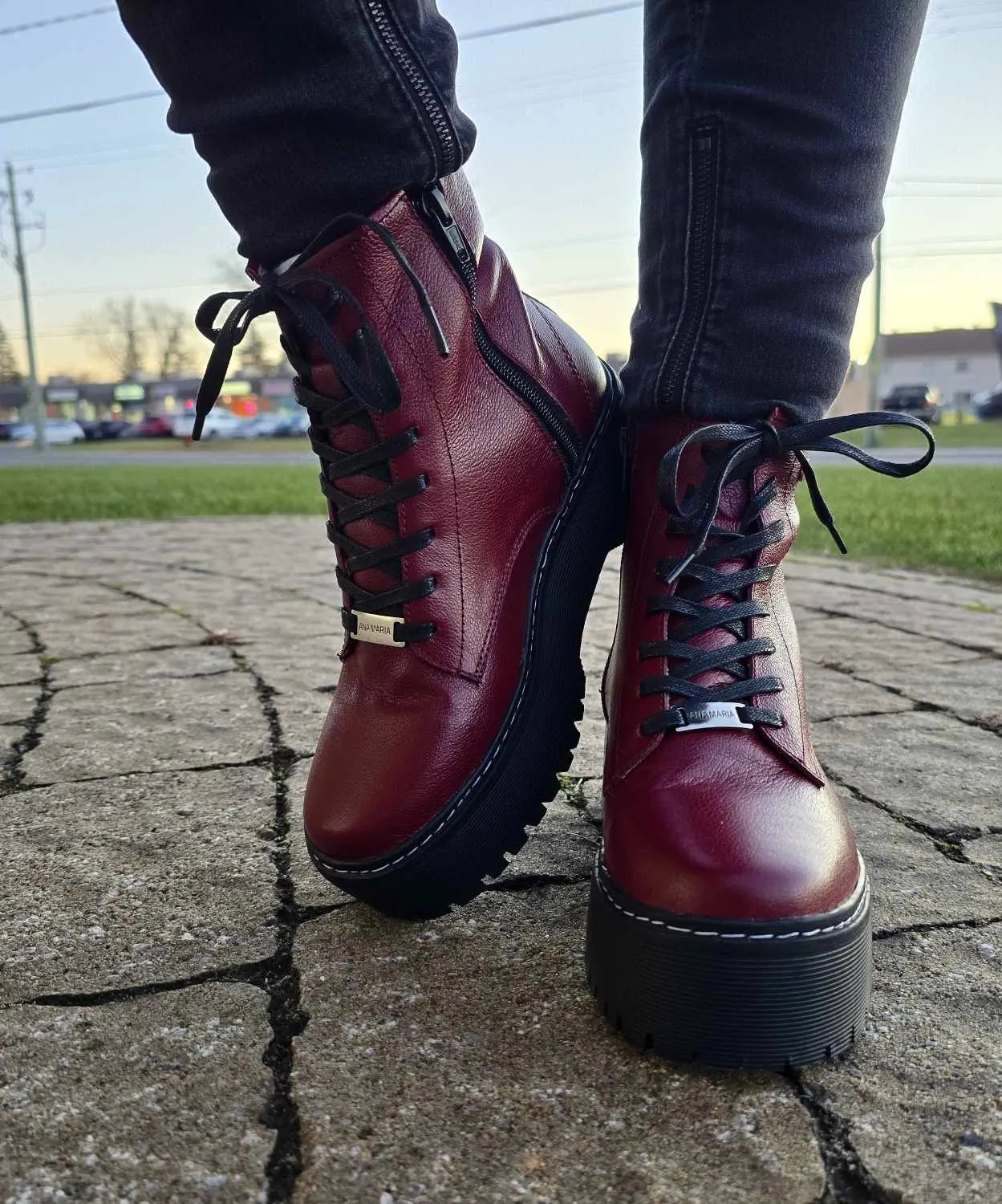 BURGUNDY-BOOTS COMBAT SOLE PLATFORM