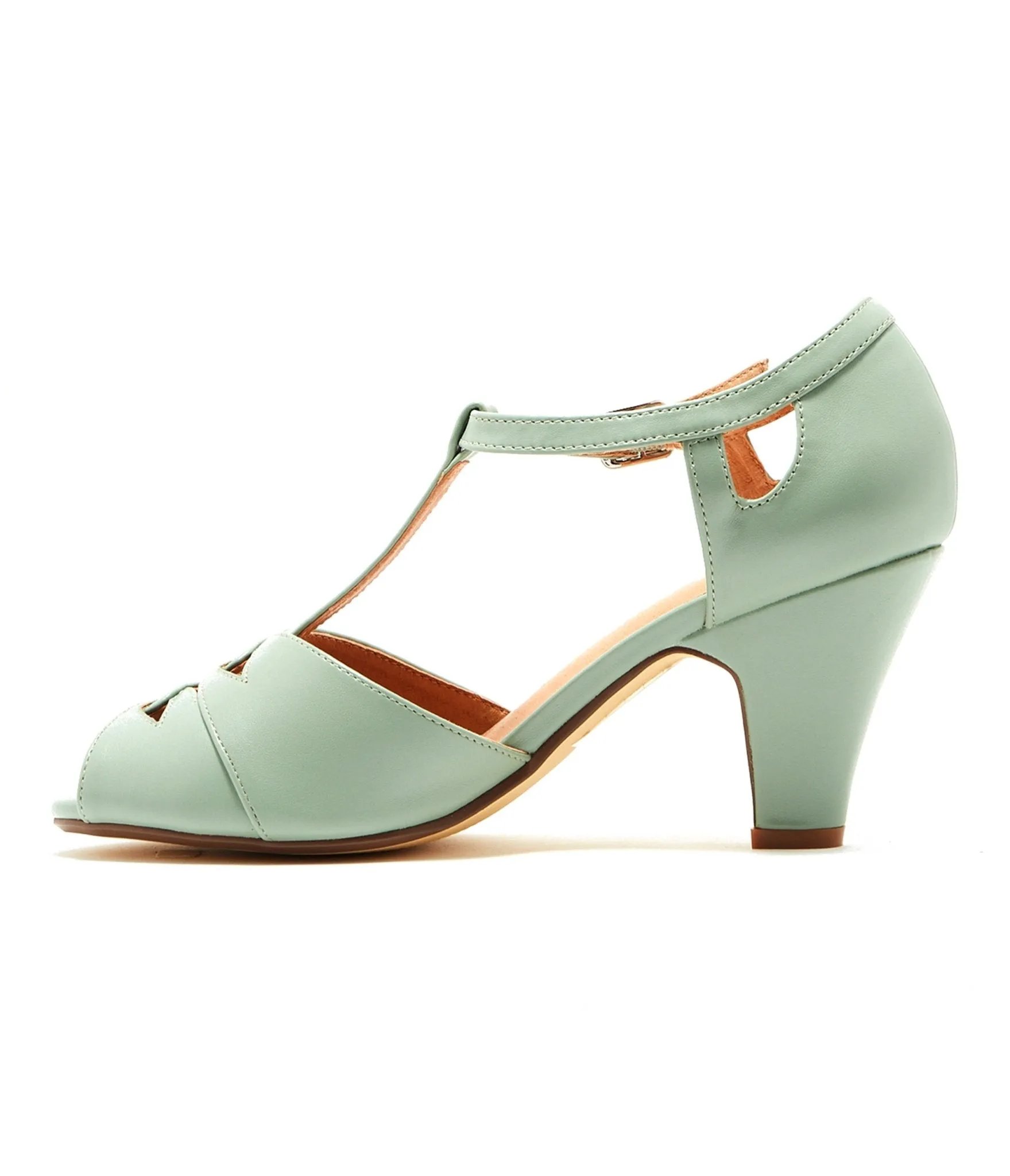 Chelsea Crew 1920s Mint Leatherette T-Strap Catherina Heels