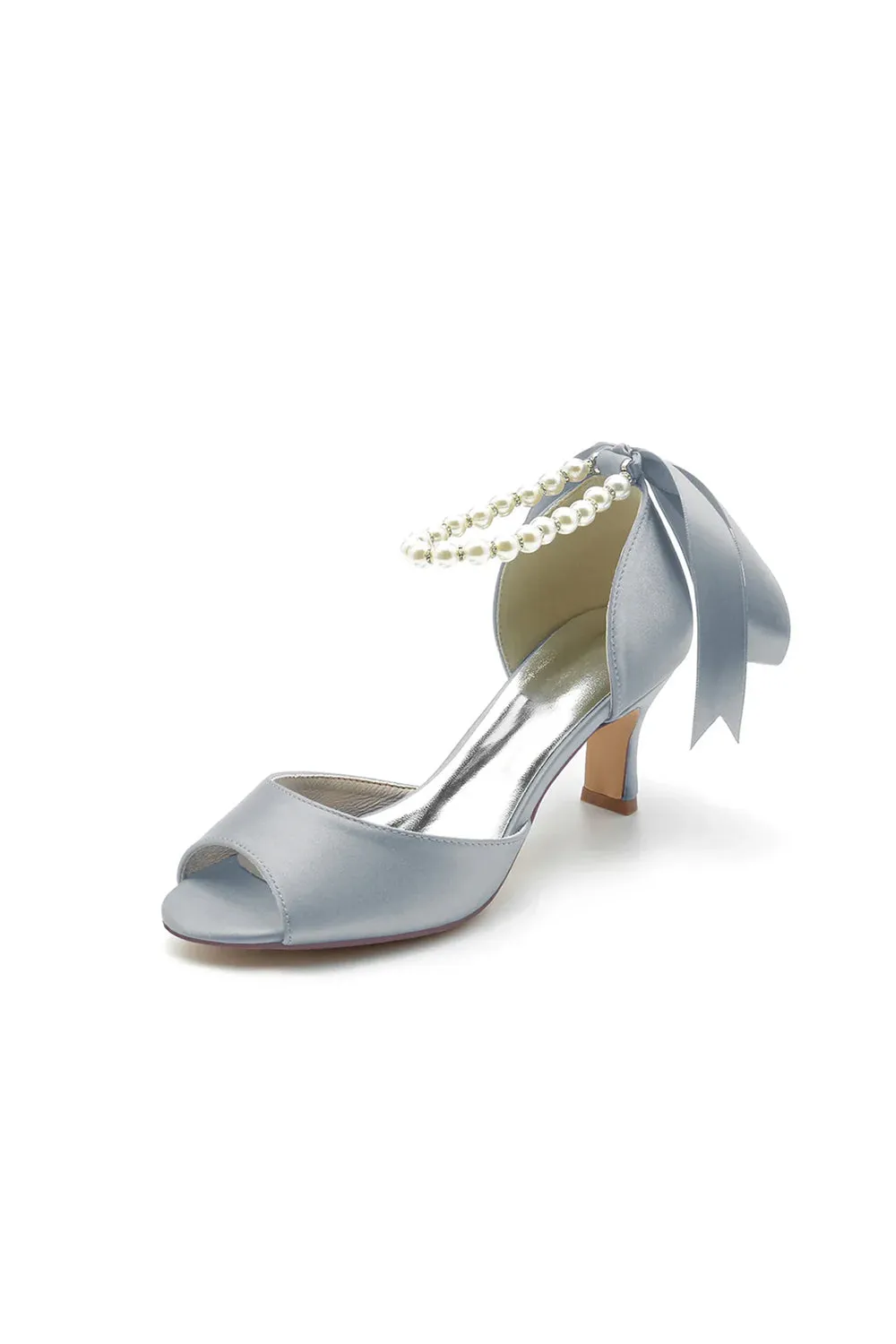 Chic Peep Toe Ribbons Faux Pearl Pumps