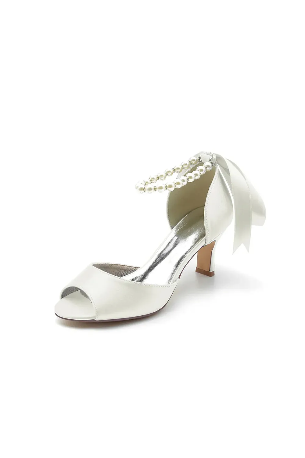 Chic Peep Toe Ribbons Faux Pearl Pumps