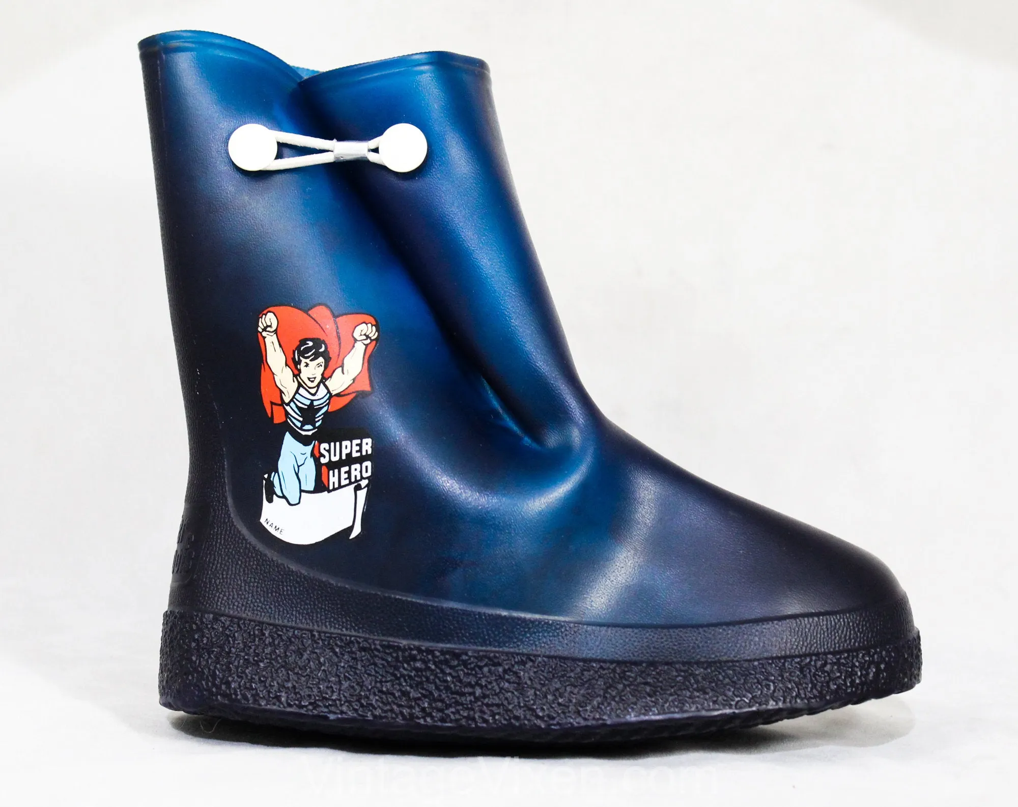 Child Size 11 Super Hero Galoshes - Authentic 1960s Child's Rain Boots with Cartoon Astronaut - Waterproof Rubber Overshoe - 60s Deadstock