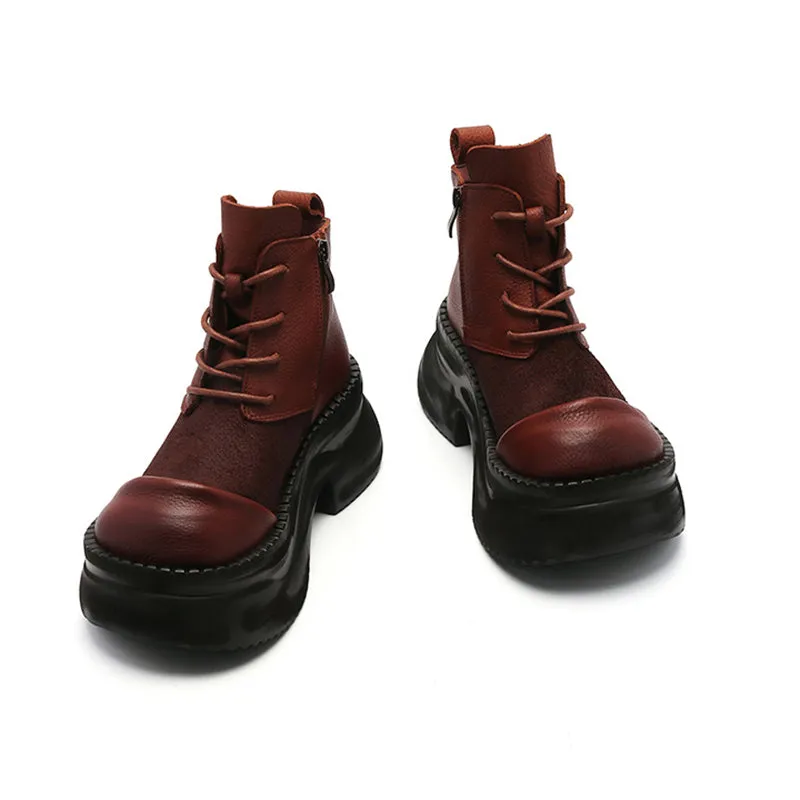 Chumky Lace up Leather Martin Boots 65mm Platform Boots Handmade Shoes For Women