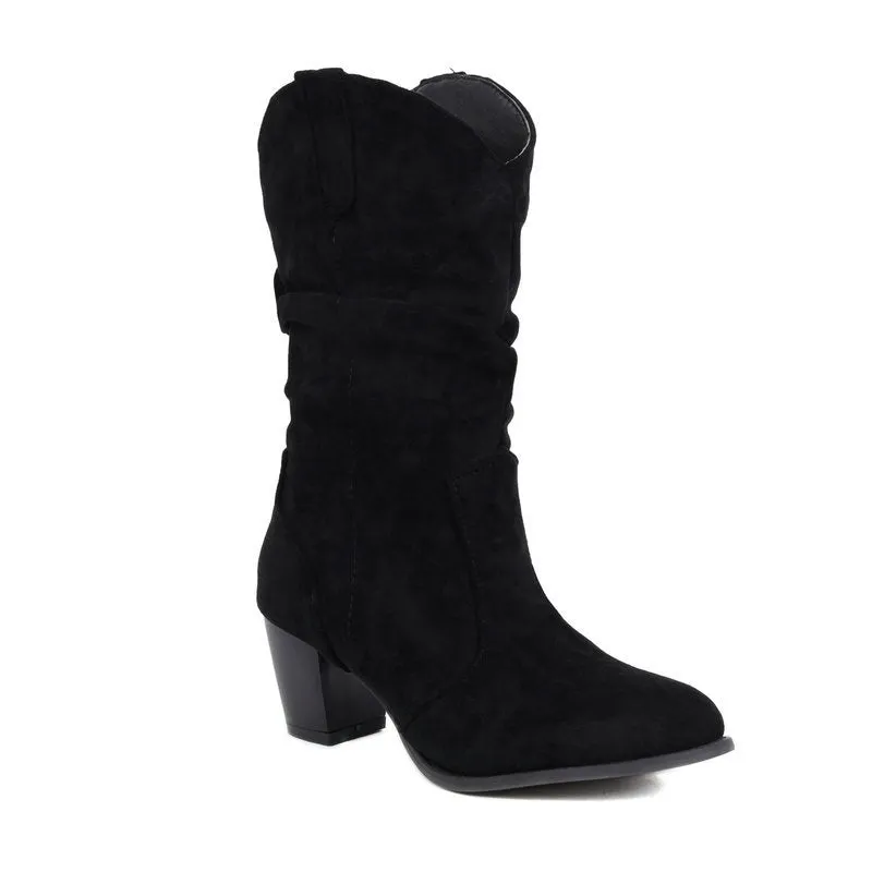 Chunky Heel High Heel Frosted Mid-calf Boots For Women