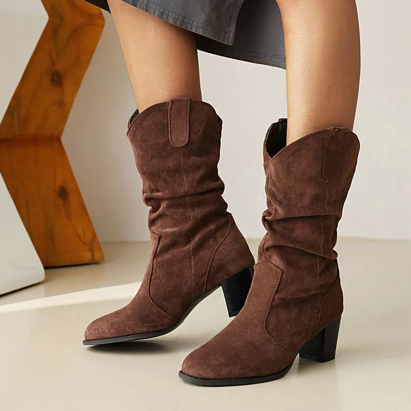 Chunky Heel High Heel Frosted Mid-calf Boots For Women