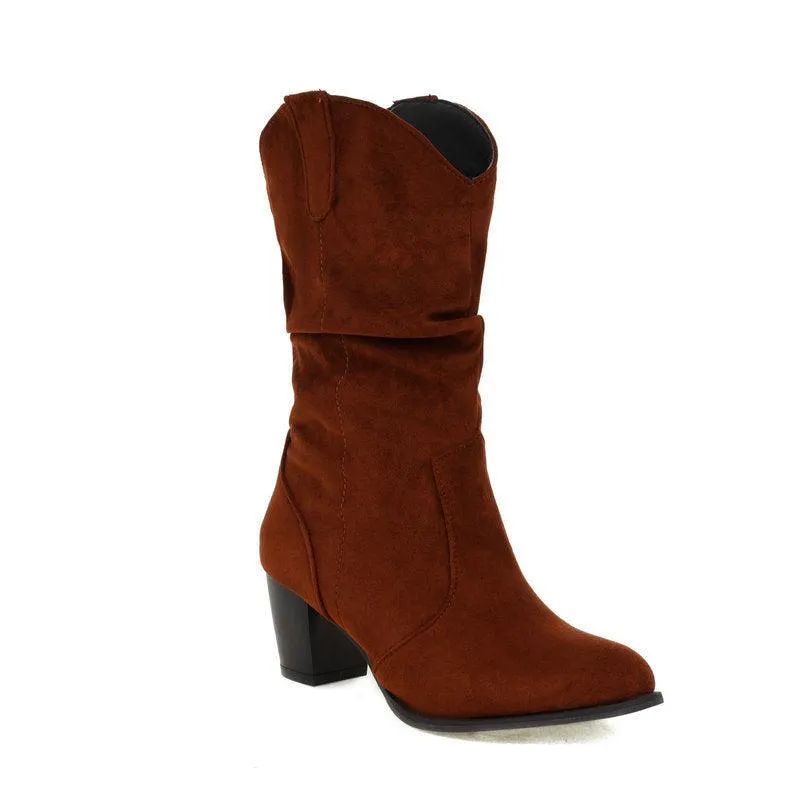 Chunky Heel High Heel Frosted Mid-calf Boots For Women