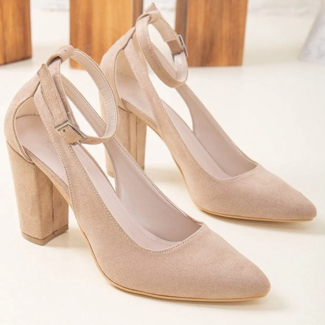 Colette Vegan Suede Block Heels | Beige