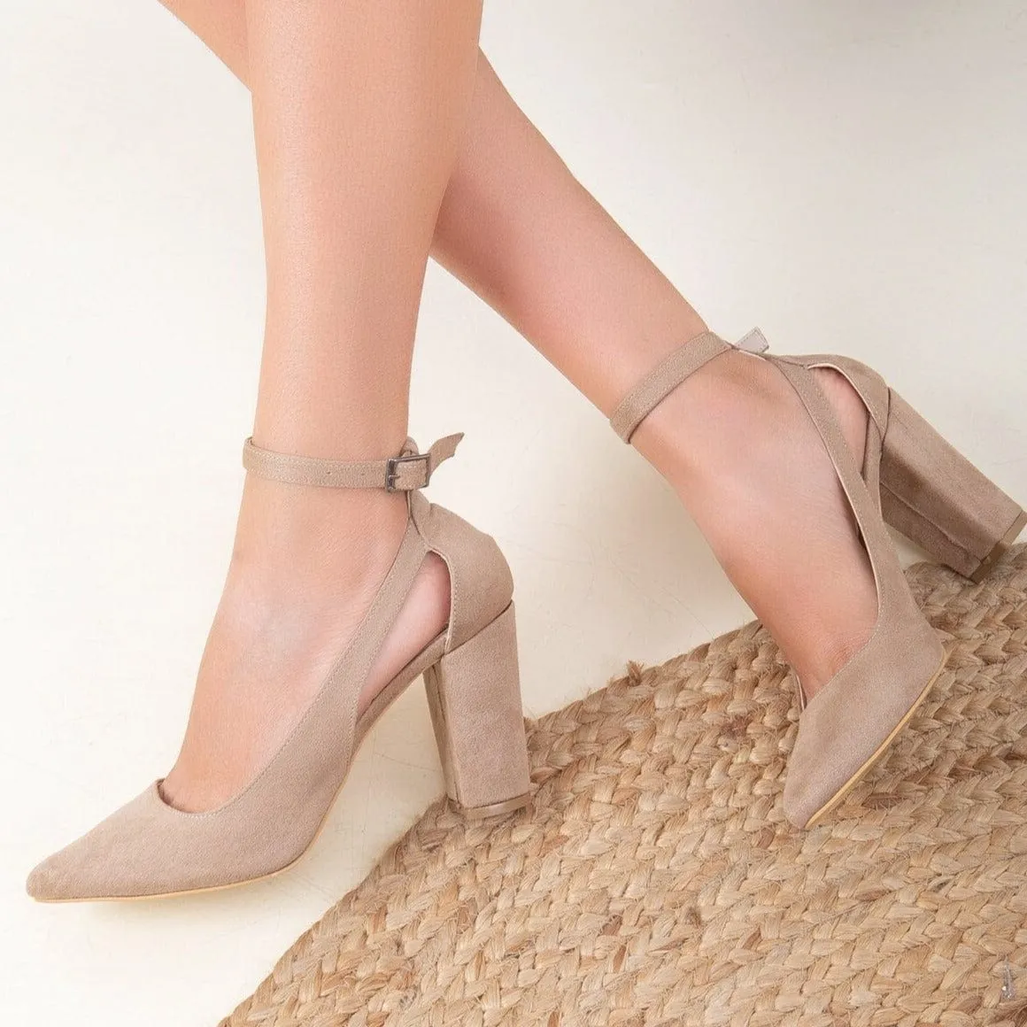 Colette Vegan Suede Block Heels | Beige