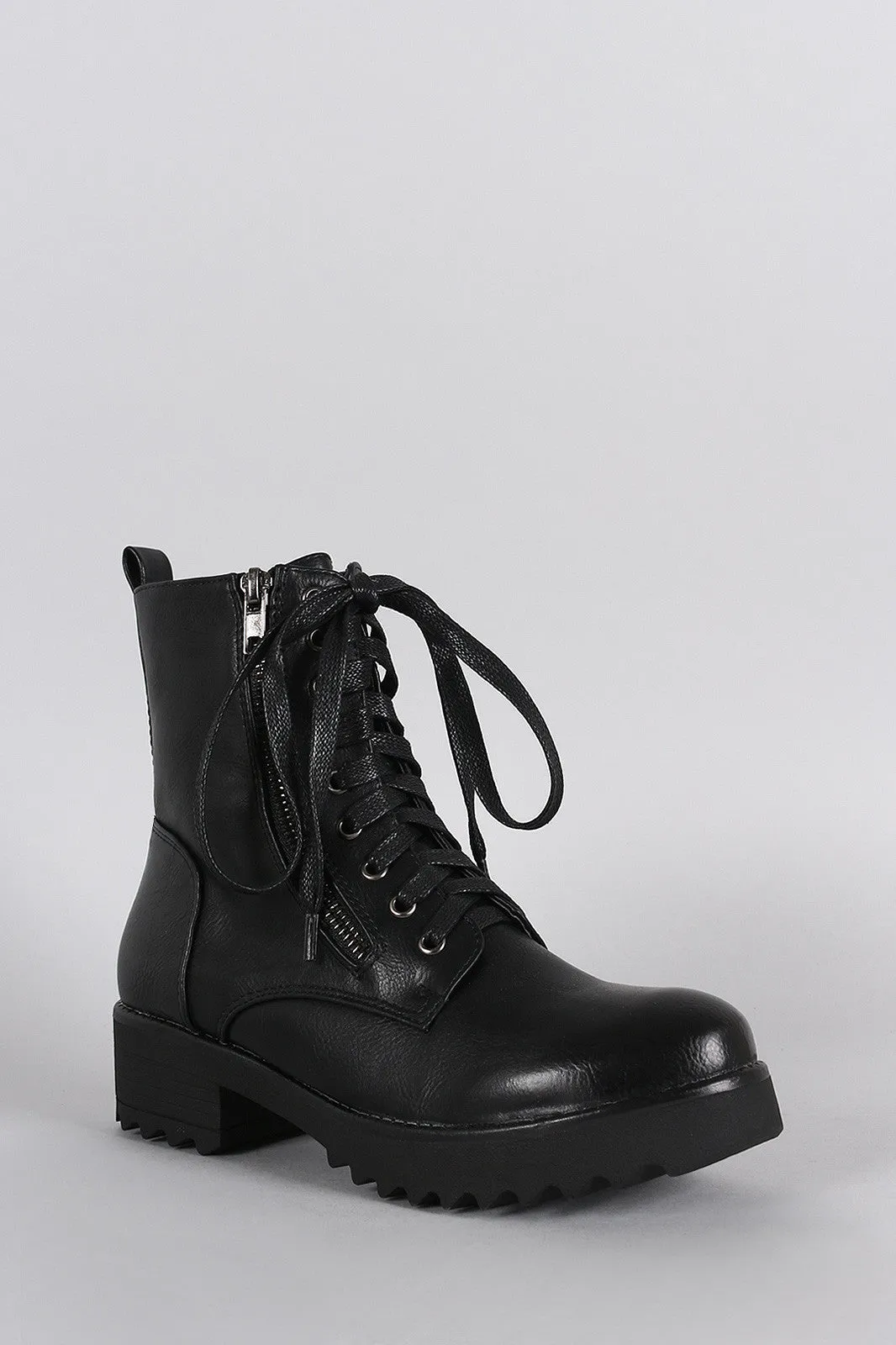 Combat Lace Up Round Toe Lug Sole Ankle Boots