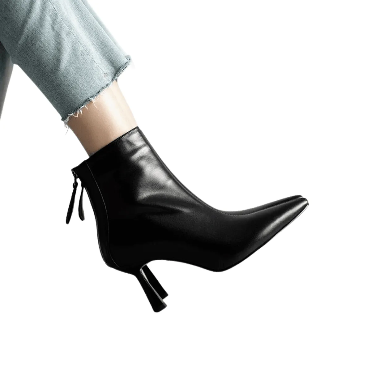 Cow Leather Pointed Toe High Heel Ankle Boots