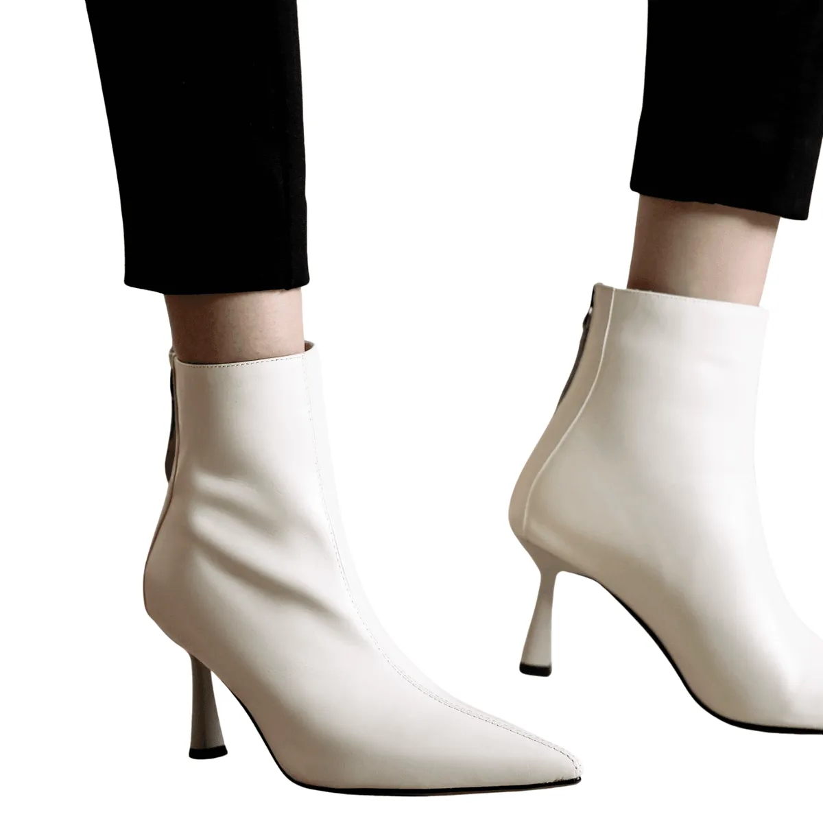 Cow Leather Pointed Toe High Heel Ankle Boots