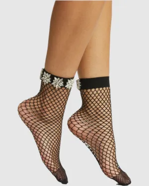 Crystal Couture Fishnet Sock - Black