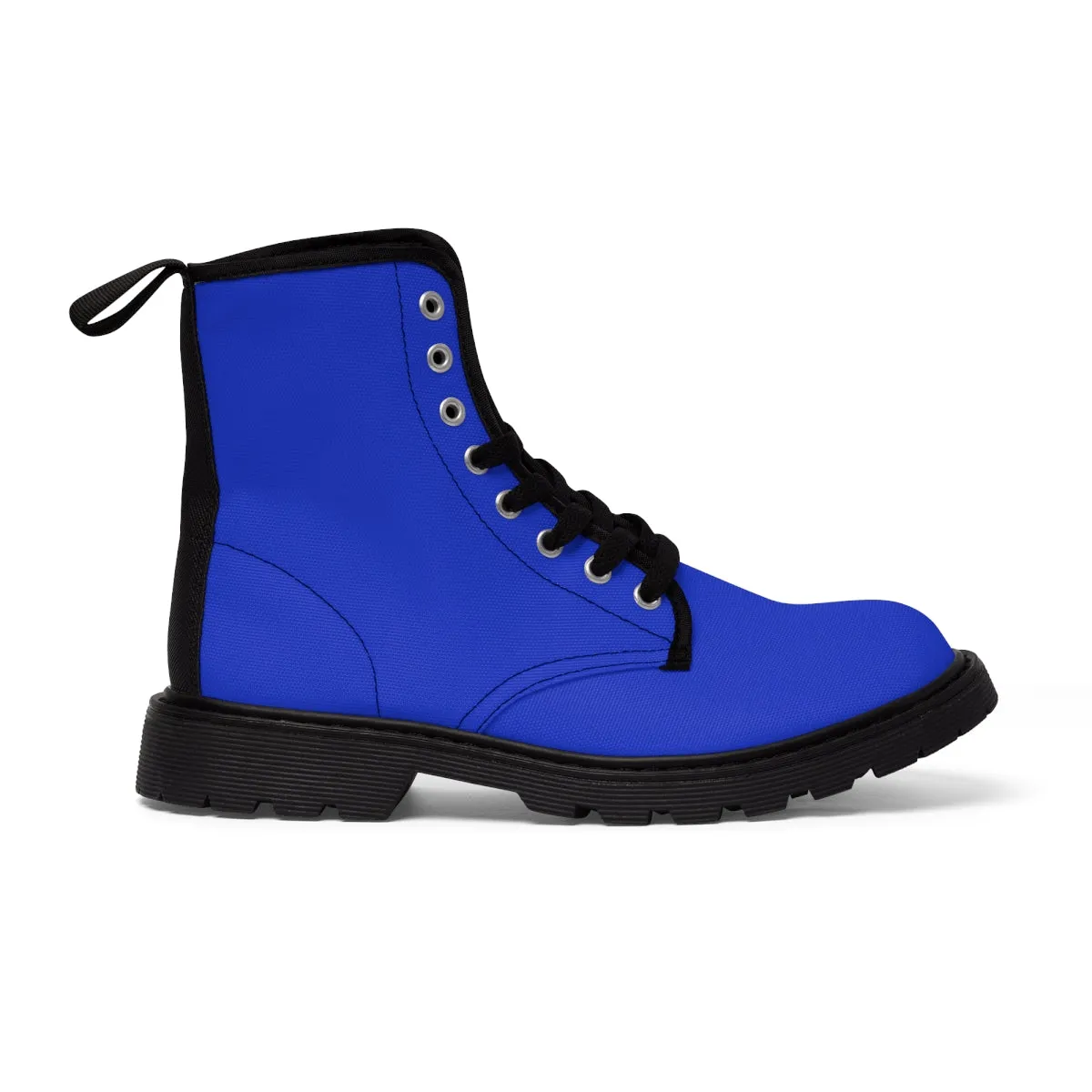 Dark Blue Women's Canvas Boots, Best Bright Solid Dark Blue Color Winter Boots For Stylish Women (US Size 6.5-11)