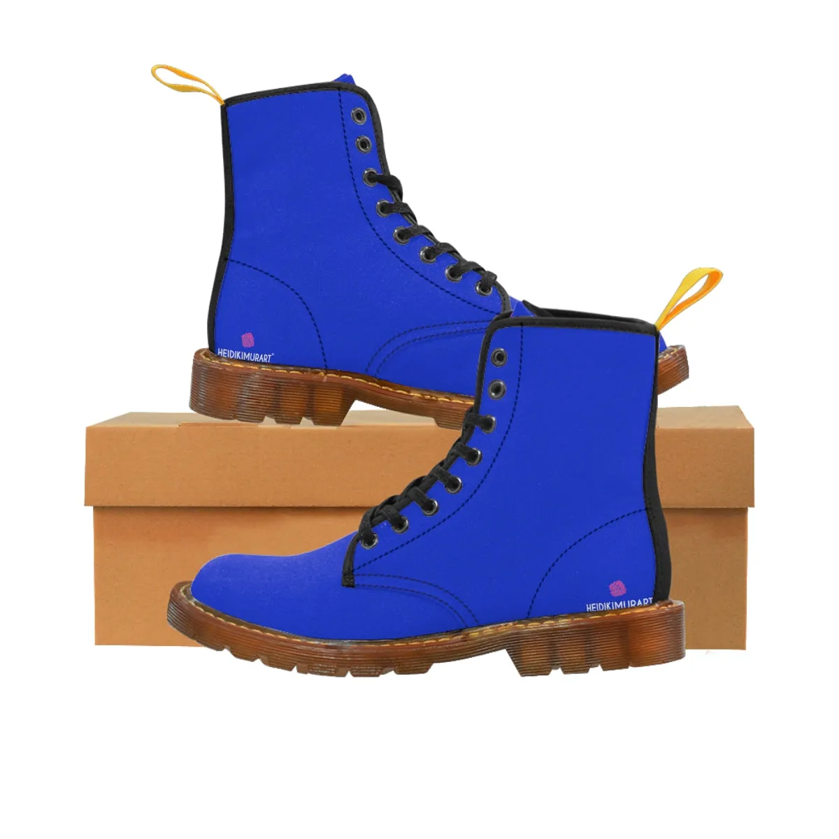 Dark Blue Women's Canvas Boots, Best Bright Solid Dark Blue Color Winter Boots For Stylish Women (US Size 6.5-11)